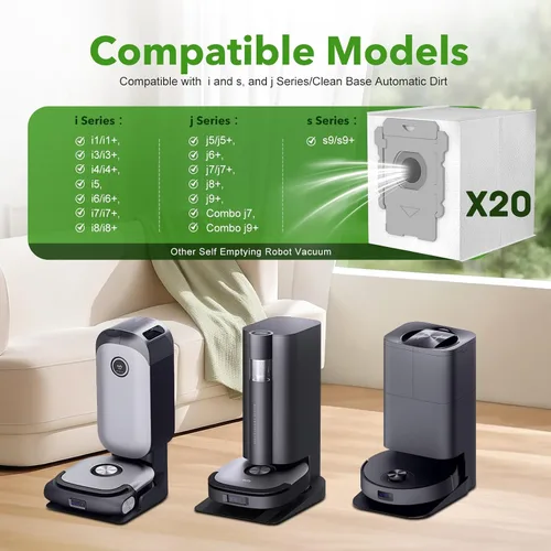 Vista 2 de Paquete de 20 bolsas de vacío para iRobot Roomba i7 i7+ i8 i8+ i3 i3+ i4 i4+ i6 i6+ j7 j7+ s9 s9+, s9plus, I & S & J Series Clean Base Bolsas