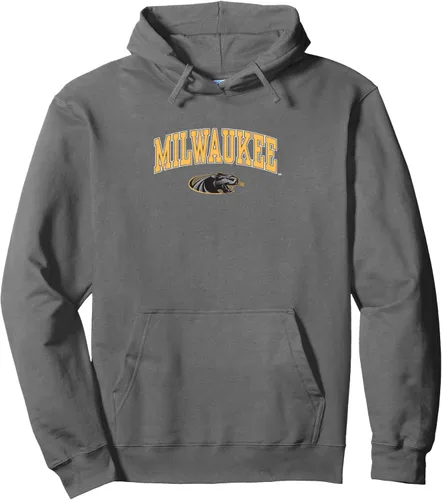 Vista 5 de Sudadera con capucha de Wisconsin Milwaukee Panthers Arch Over con licencia oficial, Negro