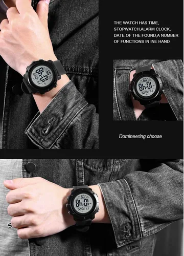 Vista 2 de Reloj digital para niños grandes, resistente al agua, luz trasera militar, reloj para adolescentes 1428, Blazk., Digital