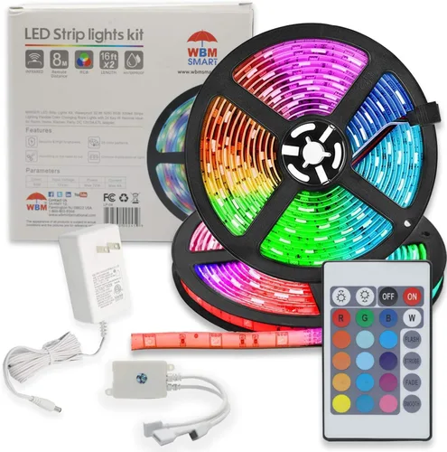 Vista 8 de WBM Smart Tira de luces LED RGB, IP65 impermeable de 16.4 pies de largo, compatible con Alexa, Google Home, control de aplicación para el hogar