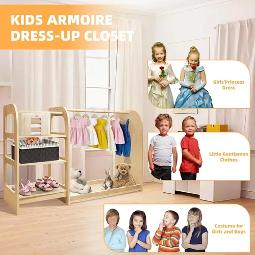 Vista 4 de homegroove Almacenamiento de disfraces para niños con espejo, armario de 31.5 pulgadas para niños con estante de almacenamiento para niñas y niños