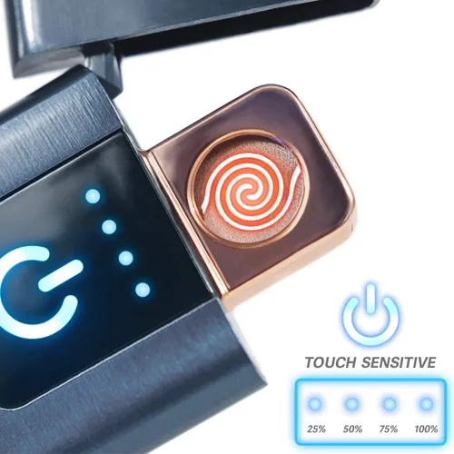 Vista 2 de Encendedor inteligente con sensor de huellas dactilares, sin llama, resistente al viento, encendedor de cigarrillos de doble cara, encendedor Negro