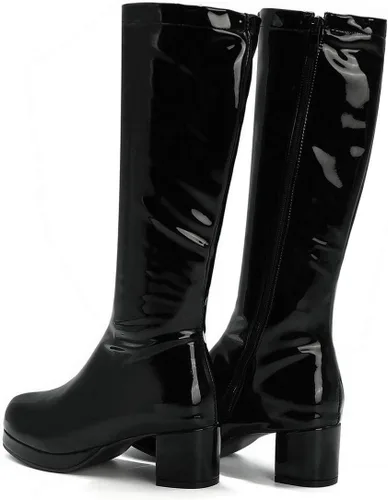 Vista 2 de MAVMAX Botas altas hasta la rodilla de charol para mujer, tacón grueso, plataforma, cremallera, punta redonda