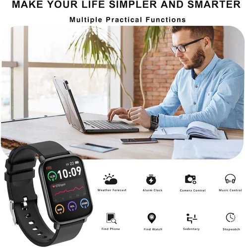 Vista 6 de Relojes inteligentes para hombres y mujeres, reloj de fitness de 1.65 pulgadas con contador de calorías/pasos, frecuencia cardíaca