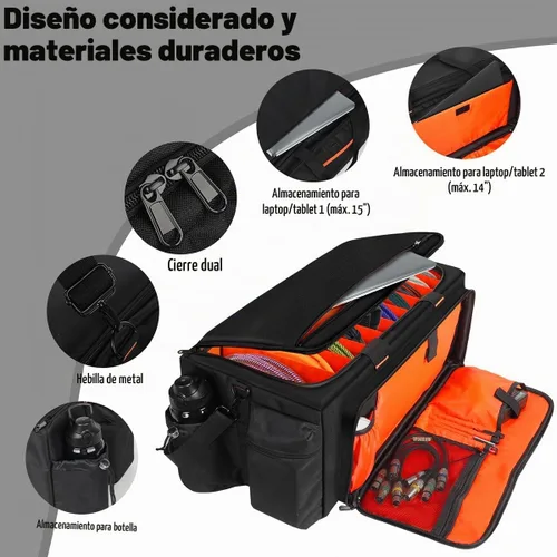 Vista 4 de Bolsa de DJ grande incorporada resistente tablero de soporte, bolsa de cable de DJ con 9 divisores desmontables y correa acolchada para el hombro
