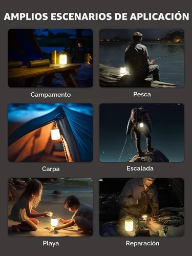 Vista 6 de Smiling Shark Linterna LED para campamento, mini lámpara de campamento, luz cálida, recargable y portátil, regulable, impermeable, lámpara de tienda