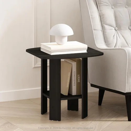 Vista 7 de Furinno Mesa auxiliar moderna, mesa de lado con patas en X y estante abierto, mesita de noche entrecruzada, mesita de luz, fácil de montar