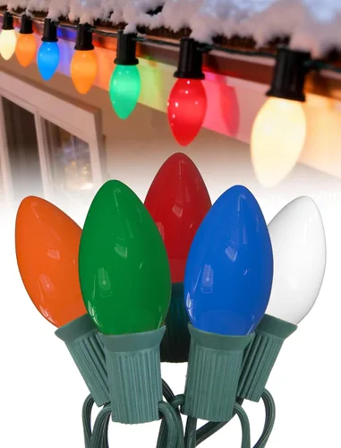 Vista 11 de Luces de Navidad C9 rojas y blancas de 25 pies, cadena de luces de Navidad C9 impermeables con 26 bombillas rojas y blancas, luces de Navidad