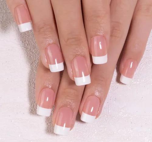 Vista 57 de CurvLife - Uñas postizas cuadradas cortas a presión, color blanco brillante Cuadrado Gradiente Blanco