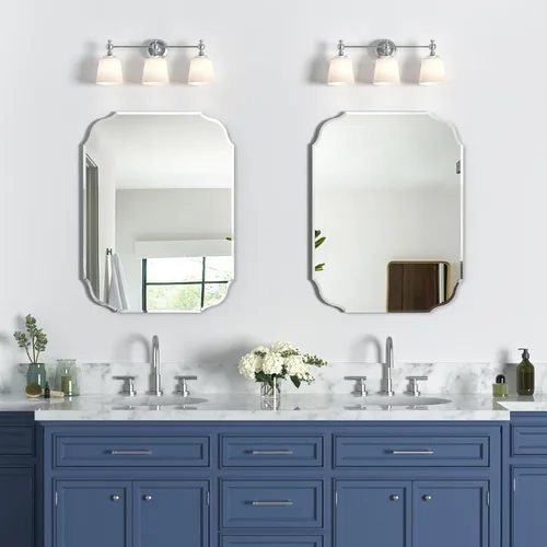 Vista 4 de Espejo de pared plateado de 18 x 24 pulgadas, con borde biselado, sin marco, para baño, tocador, dormitorio, espejos rectangulares