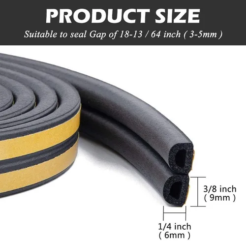 Vista 2 de CloudBuyer Burlete para Puertas, Tira de Sellado de Aislamiento Insonorizado para Ventanas con Protección Autoadhesiva (Negro, 33 Pies)
