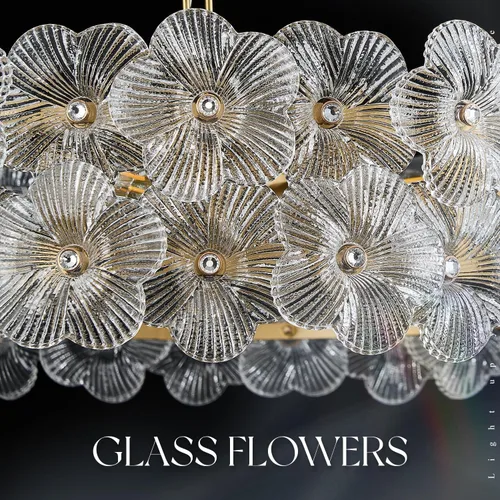 Vista 4 de Moderno candelabro de cristal transparente de flores de 20 pulgadas, elegante, 6 luces, lámpara dorada de lujo para sala de estar, comedor, cocina