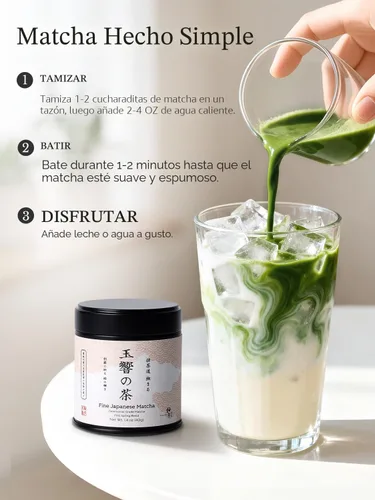 Vista 7 de YUZUKI Matcha Powder 1.41 oz – Polvo de té verde matcha japonés de grado ceremonial – Primera cosecha – Producto de Japón, Uji Kioto – Cero azúcar