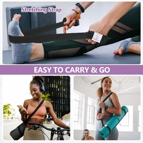 Vista 4 de Yoga Mat Carrier Strap, Adjustable Thick Straps Sling for Carrying Large Mats, Stretching Band 1 pieza clásico negro
