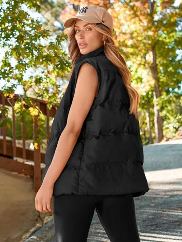 Vista 4 de AUTOMET Chaleco acolchado para mujer, sin mangas, con cremallera, cálido, acolchado, ligero, con bolsillo, chaquetas de otoño e invierno 2024
