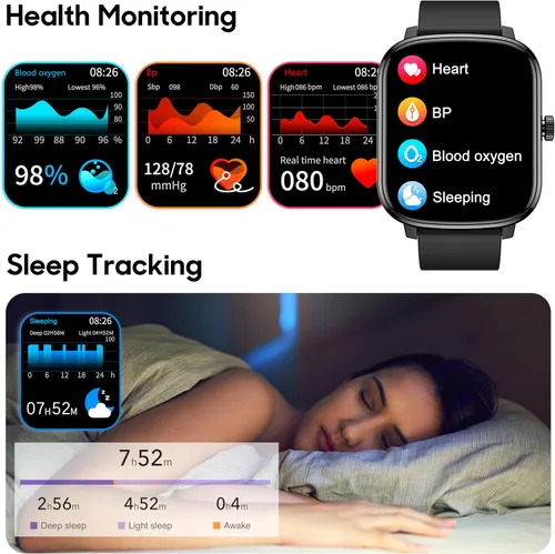Vista 3 de KALINCO Reloj inteligente para hombre, rastreador de fitness de 1.69 pulgadas con frecuencia cardíaca, presión arterial, seguimiento de oxígeno