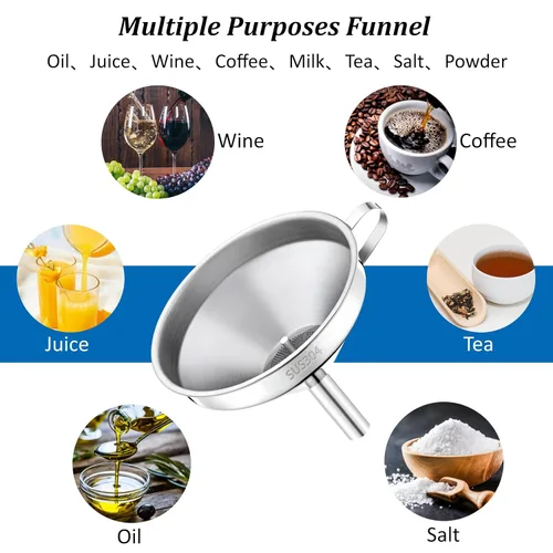 Vista 7 de Embudo de cocina con colador y filtro de malla fina 200, embudo de filtro de aceite de freidora de acero inoxidable 18/8 de grado alimenticio de 5