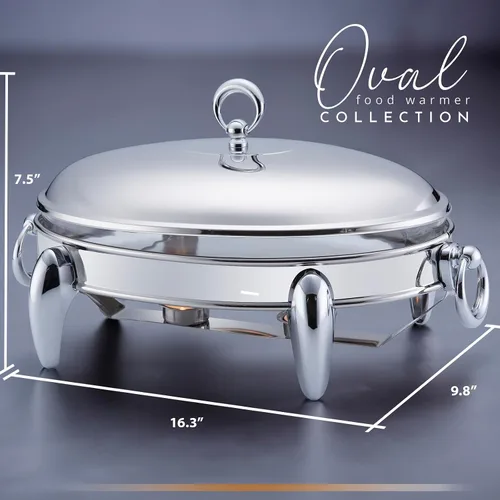 Vista 3 de Juego de bufé de 3 cuartos de galón Calentadores de alimentos para fiestas, bufé, plato de vidrio apto para horno con base y cubierta de acero