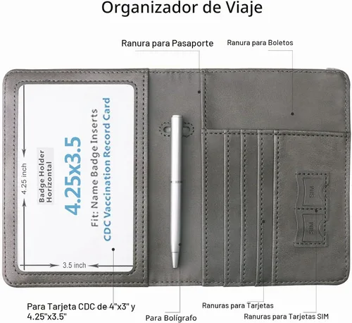 Vista 3 de WALNEW - Cartera para pasaporte de viaje, funda para pasaporte con bloqueo RFID, color gris