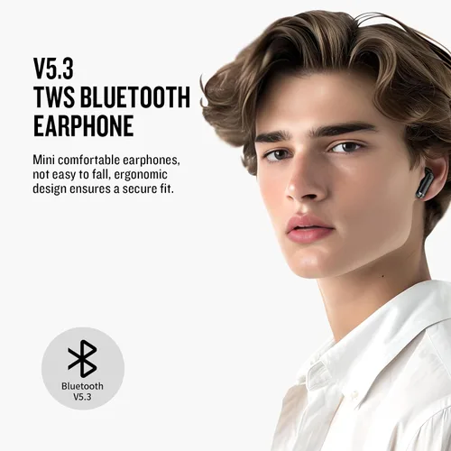 Vista 2 de Auriculares inalámbricos X25, auriculares semi-intraurales, auriculares de sonido súper graves, Bluetooth 5.3 con micrófono, llamada manos libres