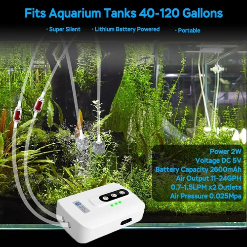 Vista 2 de AquaMiracle Bomba de aire portátil de acuario alimentada por batería de litio para pecera, aireador recargable por USB para pesca al aire libre