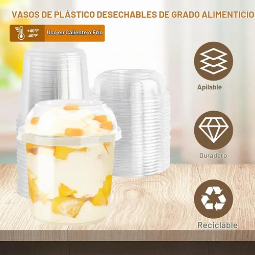 Vista 6 de Recipientes de Comida Desechables Con Tapas Y Cucharas Paquete de 50 de 24oz Vasos Para Parfait Postre Ensalada de Frutas Para Llevar Preparación