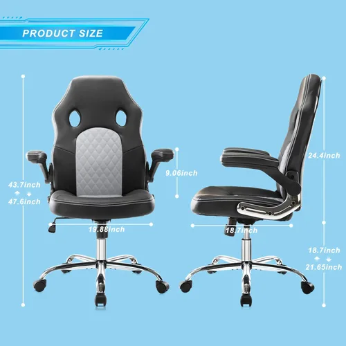 Vista 3 de Silla de oficina ergonómica para videojuegos, silla de oficina de piel sintética, silla de escritorio con respaldo alto, silla de trabajo giratoria