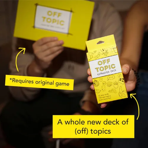 Vista 2 de OFF TOPIC Paquete de expansión de juego de fiesta para adultos, 128 nuevos temas para el divertido juego de mesa y cartas para la noche