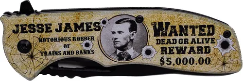 Vista 6 de Cuchillo de bolsillo plegable Wild Bill Hickok, cuchillo de bolsillo de acero inoxidable de 4.75 pulgadas con retrato pintado de Wild Bill Hickok