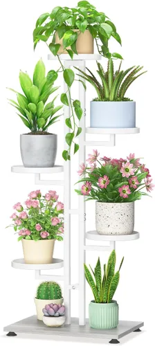 Vista 14 de LASZOLA Soporte para plantas de 5 niveles alto de madera y metal para interiores para macetas de servicio pesado, estante vertical grande