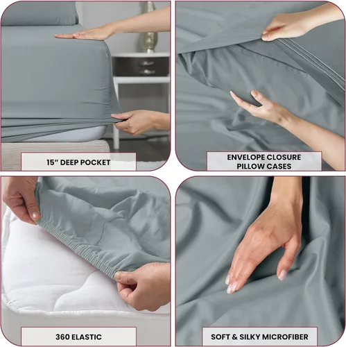 Vista 66 de LUX Décor - Juego de sábanas Twin de microfibra ultrasuave de 3 piezas con sábana encimera, sábana bajera de 16 pulgadas de profundidad y funda