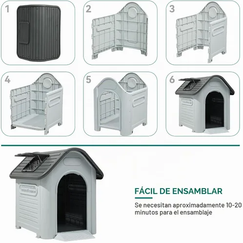 Vista 5 de YITAHOME Casa para perros de plástico para exteriores, resistente al agua, con tragaluz ajustable y base elevada para perros pequeños, medianos