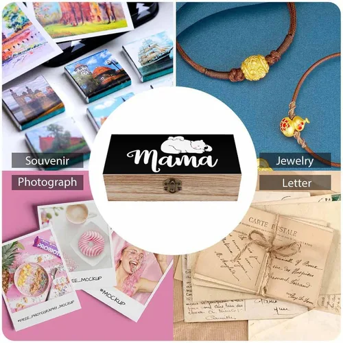 Vista 5 de Mama Bear Wooden Storage Box Rectangular Keepsake Box Organizer Jewelry Box Holder Gift Boxes for Home Storage Container