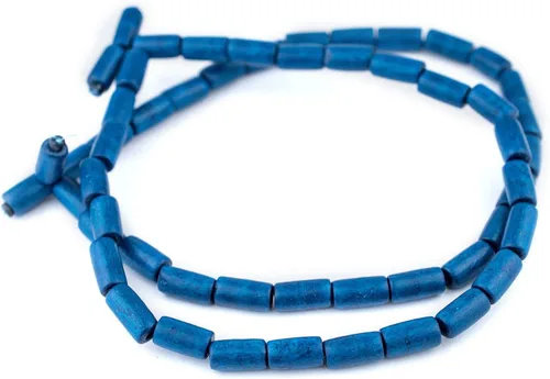 Vista 3 de TheBeadChest - Cuentas de madera natural de tubo azul azul (0.591 x 0.315 in): hilo de cuentas de madera ecológico orgánico para hacer joyas