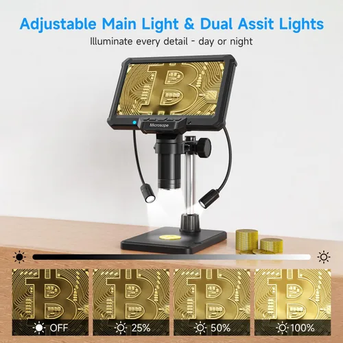 Vista 14 de Leanking Microscopio digital para adultos y niños, microscopios de lupa de monedas de pantalla de 7 pulgadas para monedas de error, PCB, errores