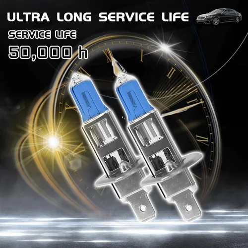 Vista 4 de Bombilla halógena H1 para faros delanteros H1, bombillas halógenas ultra blancas brillantes de 12 V 100 W, haz alto y bajo, bombillas antiniebla