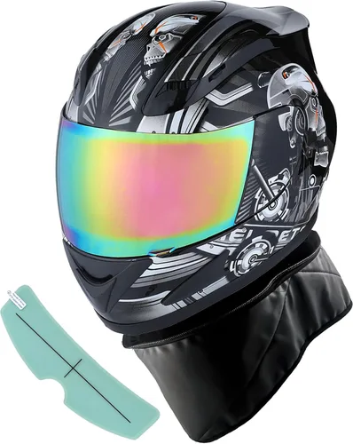 Vista 15 de 1Storm - Casco de cabeza completa para motocicleta, diseño de calavera mecánica HJDJ11