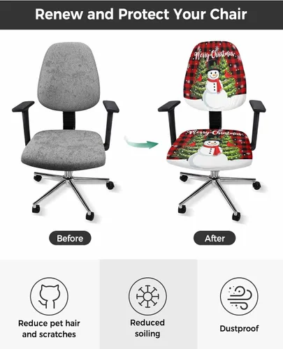Vista 2 de Funda elástica para silla de oficina de muñeco de nieve de Navidad, funda de asiento para silla de computadora, funda para respaldo, cojín giratorio