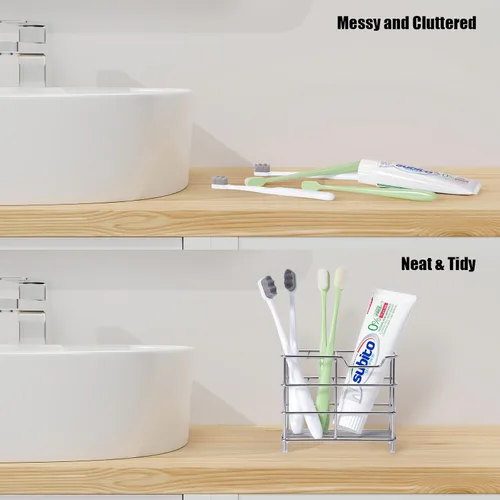 Vista 5 de Soporte para cepillo de dientes de baño de acero inoxidable, soporte eléctrico para pasta de dientes, con 5 ranuras multifuncionales