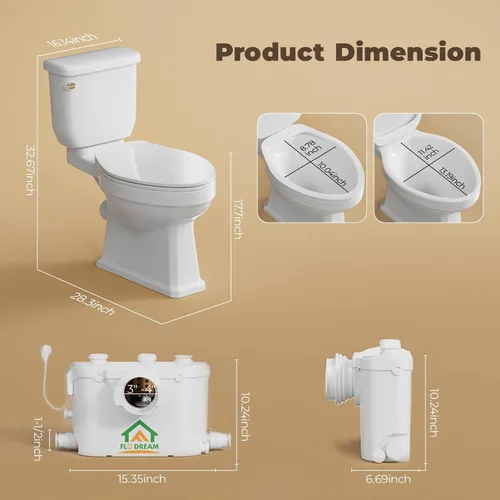 Vista 5 de Upflush Toilet for Basement, 23FT Head Lift Macerating Toilet System