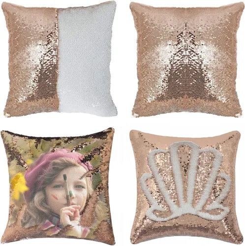 Vista 15 de Paquete de 2 fundas de almohada de lentejuelas sublimadas de 16 x 16 pulgadas, fundas de almohada reversibles con purpurina para regalos
