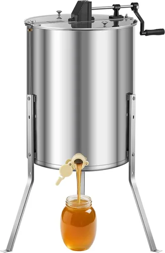 Vista 16 de VEVOR Extractor de miel, extractor manual de miel de 2 marcos con tapa transparente, tambor giratorio de acero inoxidable con soporte ajustable