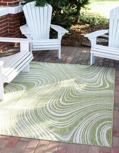 Vista 15 de Unique Loom colección moderna para exteriores - Alfombra de área para piscina (2 pies x 6 pies 1 pulgada alfombra de pasillo, color azul/marfil)