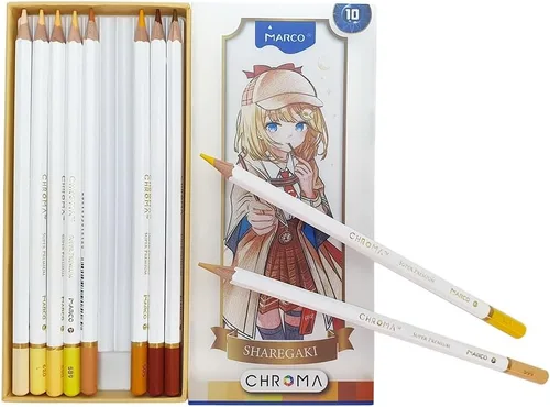 Vista 3 de Lápices de colores pastel Marco Chroma Manga, juego de 50 unidades en caja de metal; dureza 2B, suministros de dibujo profesional para niños