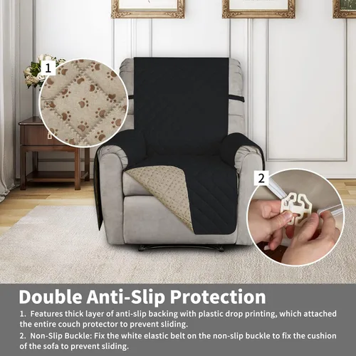 Vista 3 de ISSUNTEX Funda de sofá reclinable súper antideslizante para sala de estar, resistente al agua, acolchada, protectores de muebles para perros, Negro