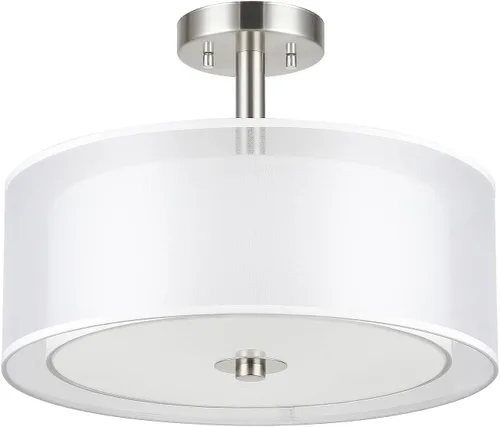 Vista 8 de XiNBEi Lighting XB-SF1194-BN - Lámpara de techo semiempotrada con pantalla de tela, lámpara de techo semiempotrada de tambor de 16 pulgadas