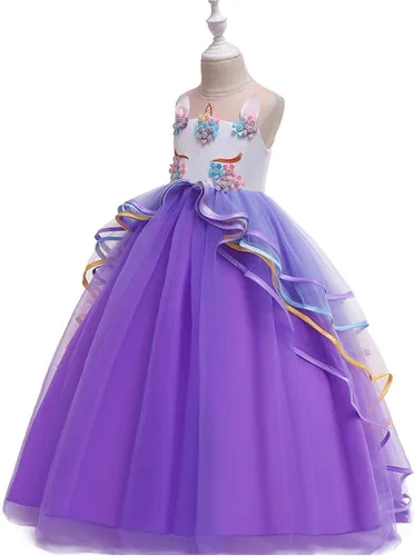 Vista 10 de REXREII Vestido de tul sin mangas para fiesta de unicornio para niñas, disfraz de carnaval, princesa, cumpleaños, Navidad, vestido largo