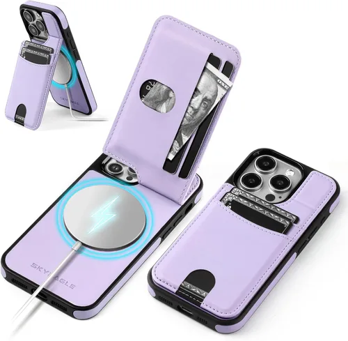 Vista 19 de SkyEagle Funda compatible con Magsafe para iPhone 13 Pro Max con soporte para tarjetas, función atril, bloqueo RFID, ranuras para tarjetas de Verde