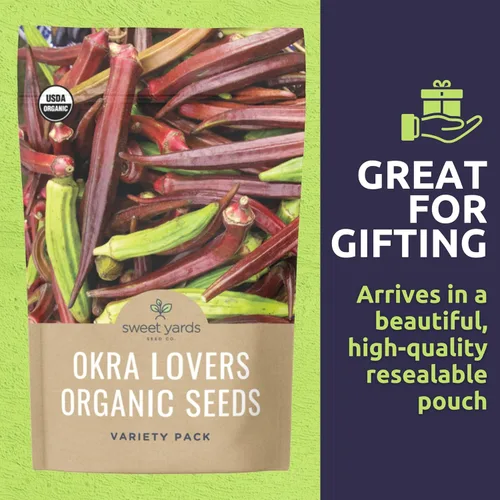 Vista 6 de Paquete variado de semillas orgánicas de Okra Lovers – 3 paquetes individuales – Temporada 2026 – Cowhorn, Burgundy y Clemson Spineless para plantar