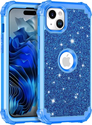 Vista 13 de LONTECT Funda para iPhone 15 Plus con purpurina brillante 3 en 1, a prueba de golpes, resistente, híbrida, resistente, funda protectora de alto